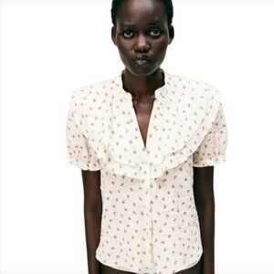 Zara Floral Print Ruffled Blouse, Size Small NEW WITH TAG!